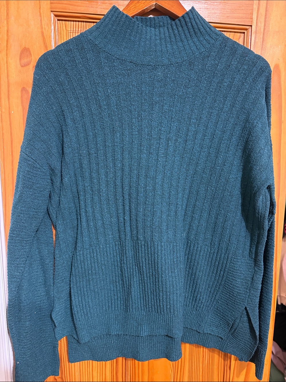 Time and Tru Teal Ribbed Mock Neck Sweater
